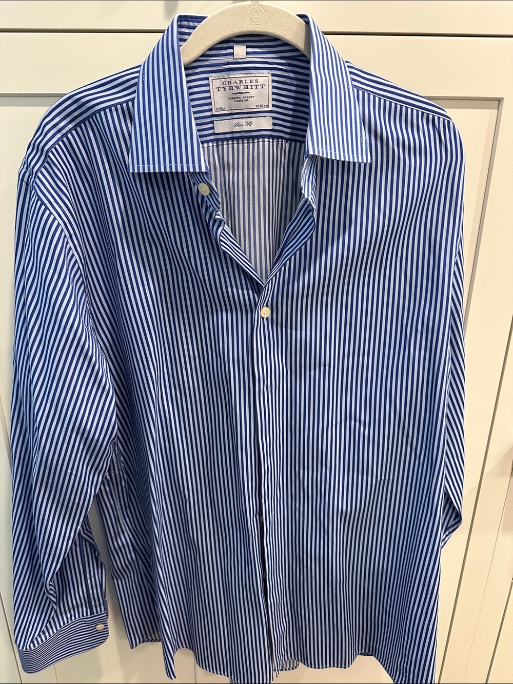 Charles Tyrwhitt Blue and White Vertical Stripe Dress Shirt